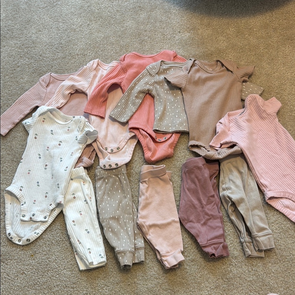 Carters and cloud island baby girl 0-3 month matching sets bundle- ribbed- pinks